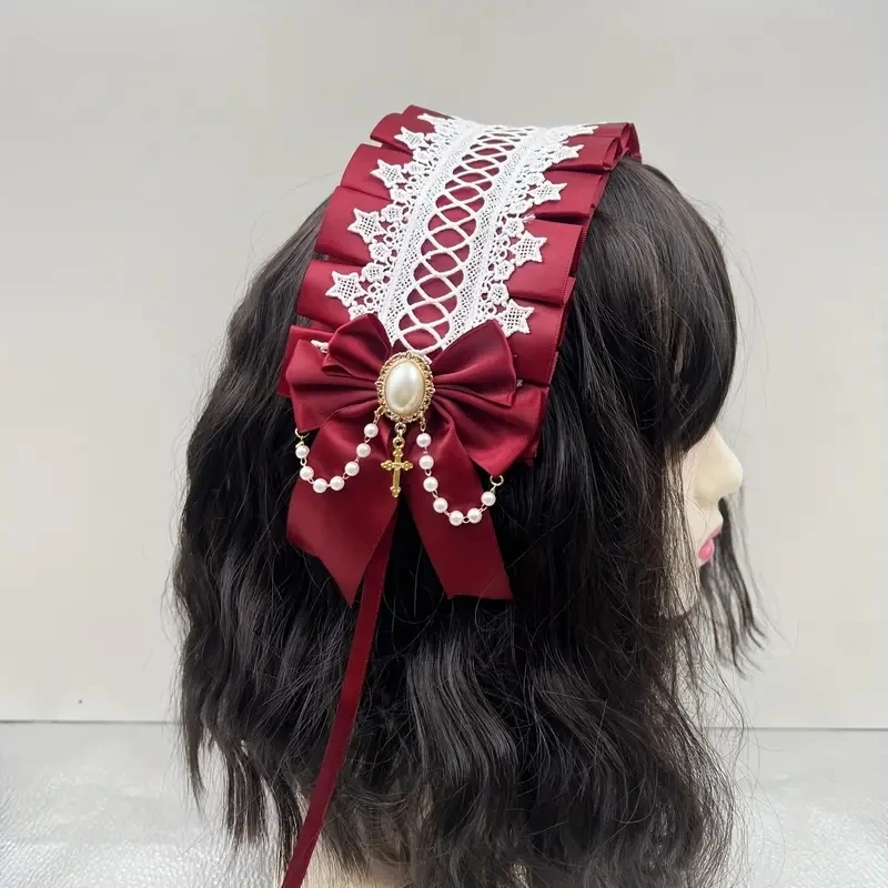 Tocado de Lolita gótico para mujer, tocado de encaje de sirvienta hecho a mano, accesorios versátiles para el cabello, diademas de Cosplay, horquilla dulce, tocado para niña