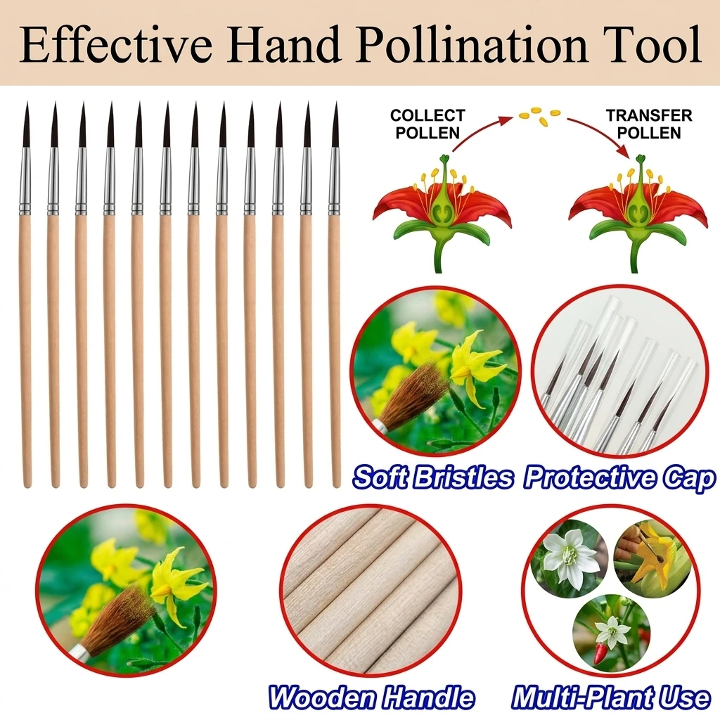 Professional Pollination Brush Soft Nylon Bristle Hand Pollinator for Indoor Hydroponic Plants Flower Gardening Tools Set