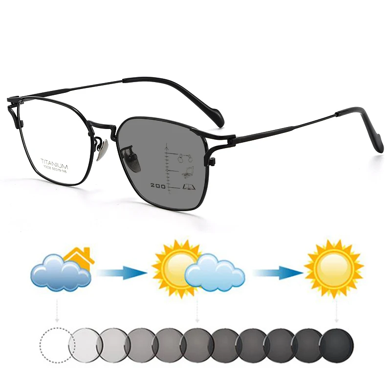 

Men Retro Ultralight Brand Titanium Photochromic Progressive Reading Sunglasses Male Hyperopia Multifocals Sunnies Look Near Far