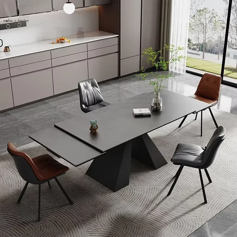 Modern Expandable Dinning Room Table Set Retractable Kitchen Furniture Sintered Stone Marble Top Extendable Dining