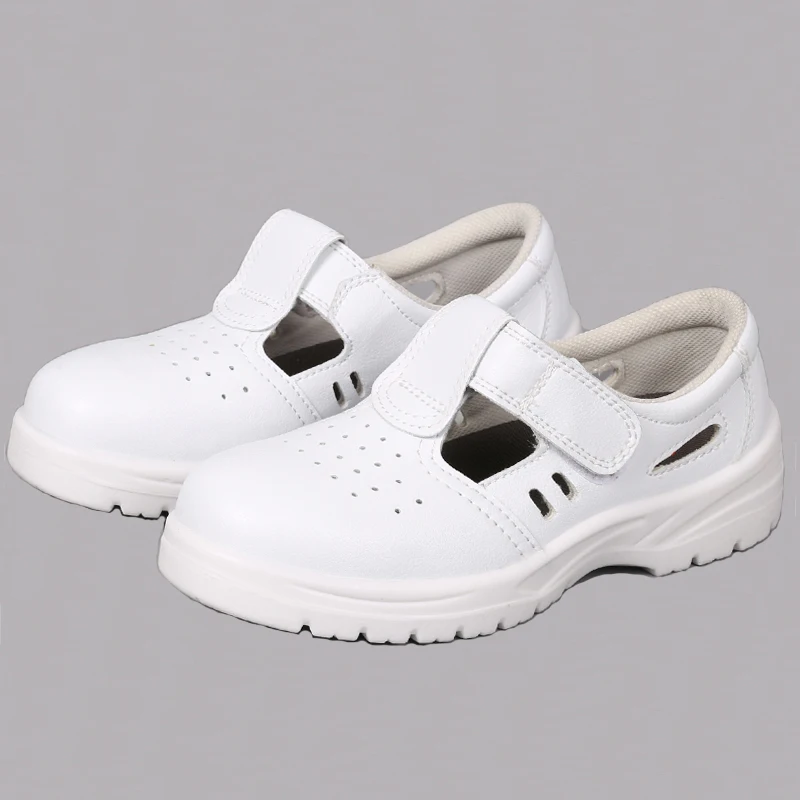 men's fashion steel toe covers working shoes soft leather white safety sandals summer worker safe boots breathable footwear male image 3