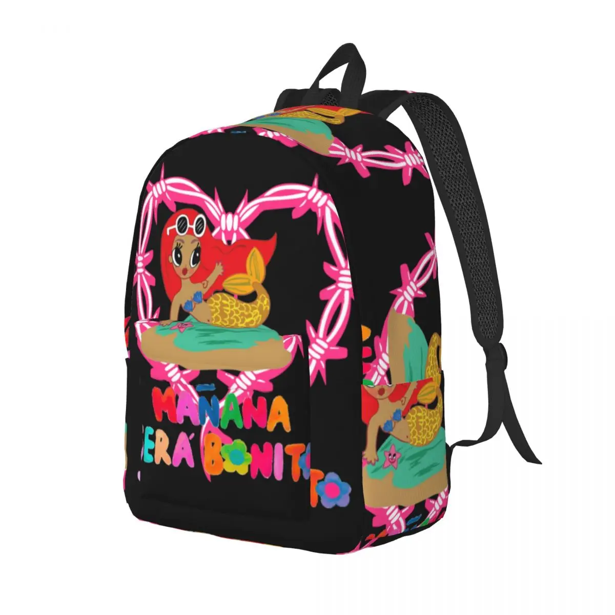 Karol G Sirenita Backpack Girl 2023 Heart Cartoon Print Backpacks Polyester Casual School Bags Cycling Custom Rucksack