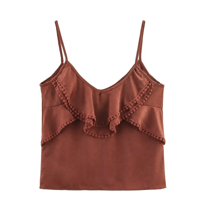 

New Summer 2025 Women's Faion Set with Ruffle And Layered Decoration ort Sve V-ne Top And Mid-waist Skirt Pants