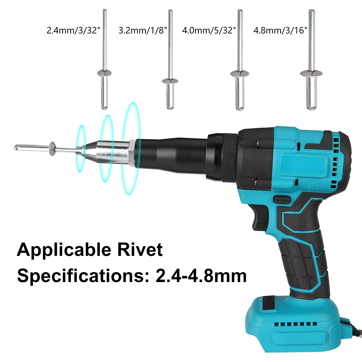 Arma de rebite elétrica sem fio porca rebite arma broca porca de inserção puxar ferramenta de rebitagem chave de fenda 2.4-4.8mm com bateria 88v 2 pces