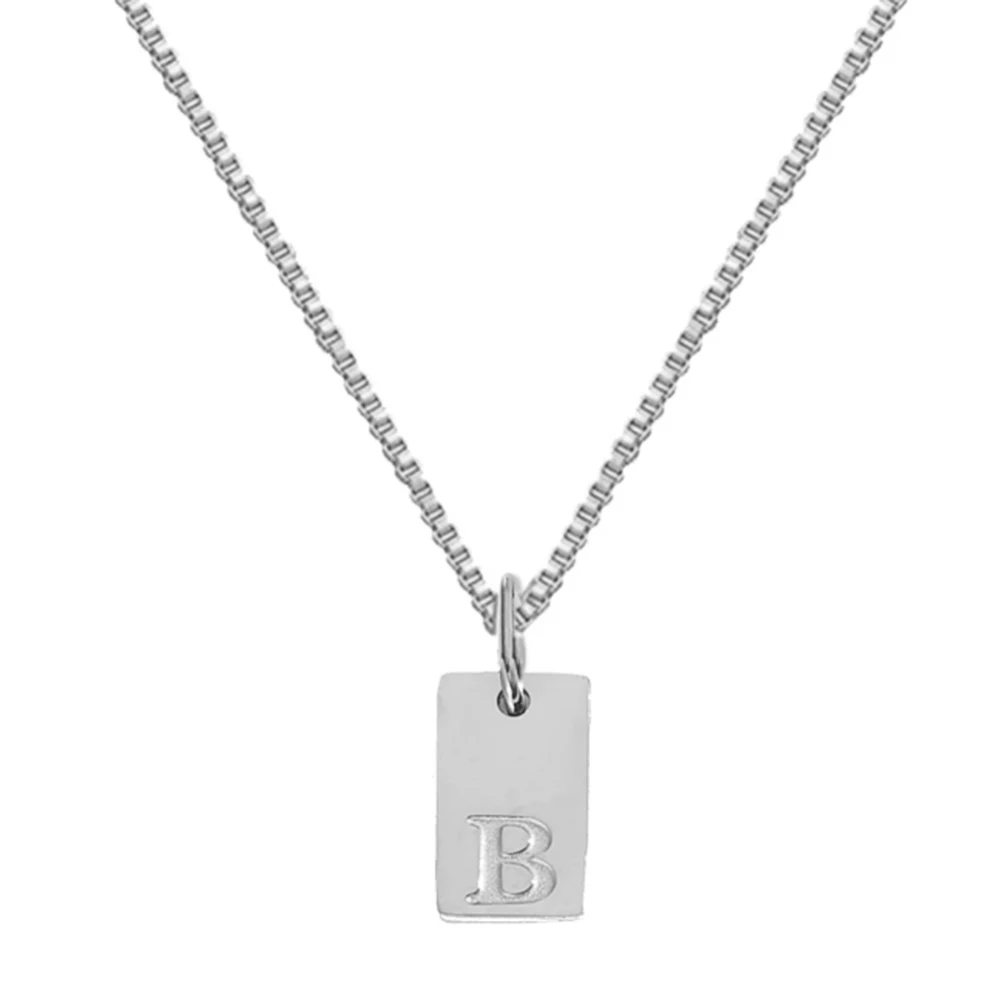 Simple Style Choker Women Stainless Steel Pendant Necklace Silvery Initial Letter Pendants Box Chain Women\'s Jewelry One Piece