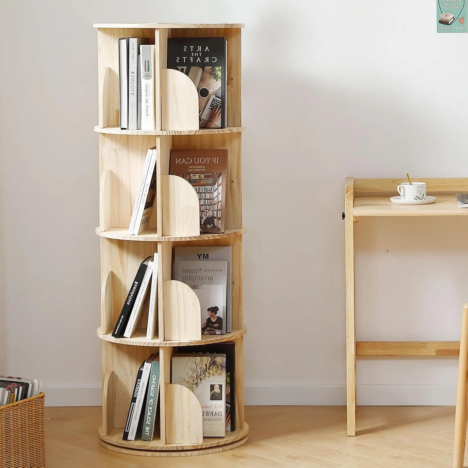 Rotating Bookshelf 360-degree Display Floor-type Bookshelf Children's Room Solid Wood Bookshelf