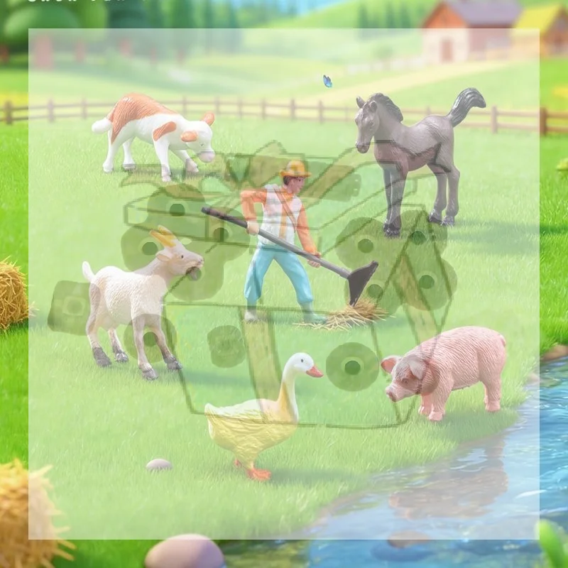 5pcs/set Farm Animal With Farmer Figurine,Realistic Farm Animals Including Farmer,Pig,Cow,Horse, Goat - Educational Farm Playset