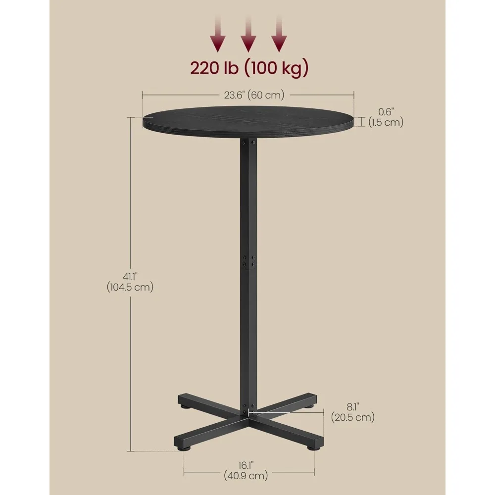 Mesa de cóctel redonda, mesa de pub de bar superior alta con estructura de metal y base cruzada, para 2-3 personas, moderna, fácil de montar, 23,6 x