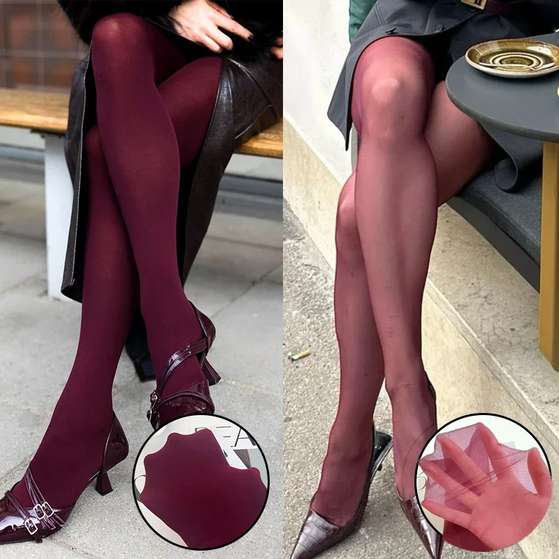 Talenza Frühling Herbst Damen Strumpfhosen Vintage Rot Super Elastische Strumpfhosen Sexy Y2k Weibliche Dünne Candy Farbe Strumpfhosen Strümpfe – Detail 6