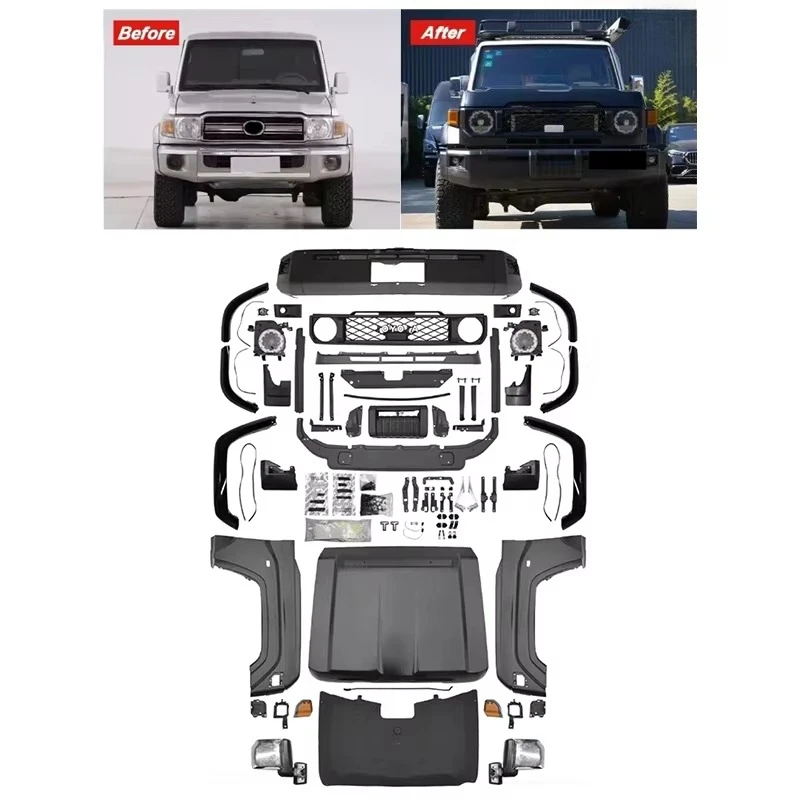 New Style Old to New Body Kit Bumper Front and Rear Bumper Conversion Body Kit for Land Cruiser LC 76 Upgrade to 2024 Body Kit 6