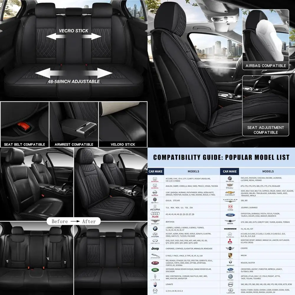 

Universal Waterproof Faux Leather Car Seat Covers, Non-Slip Interior Protection for Sedans, Trucks, SUVs (Black)
