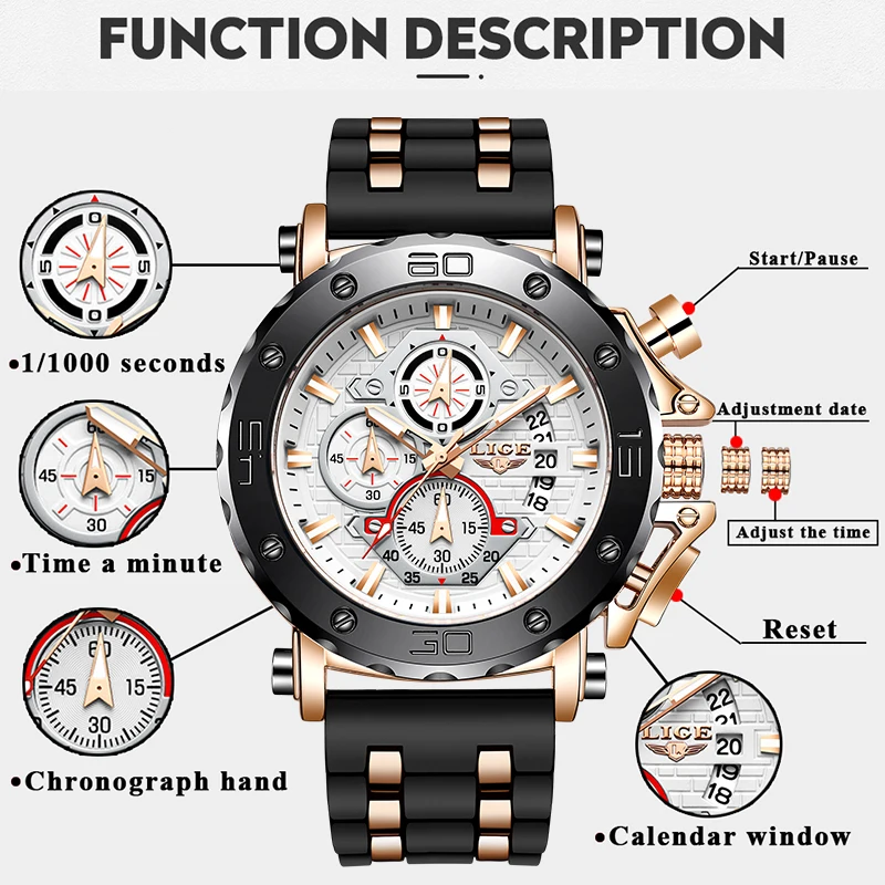 LIGE Chronograph Mens Watch Luxury Top Brand Casual Sports Quartz Date Wrist Watches for Men Military Clock Relogios Masculinos