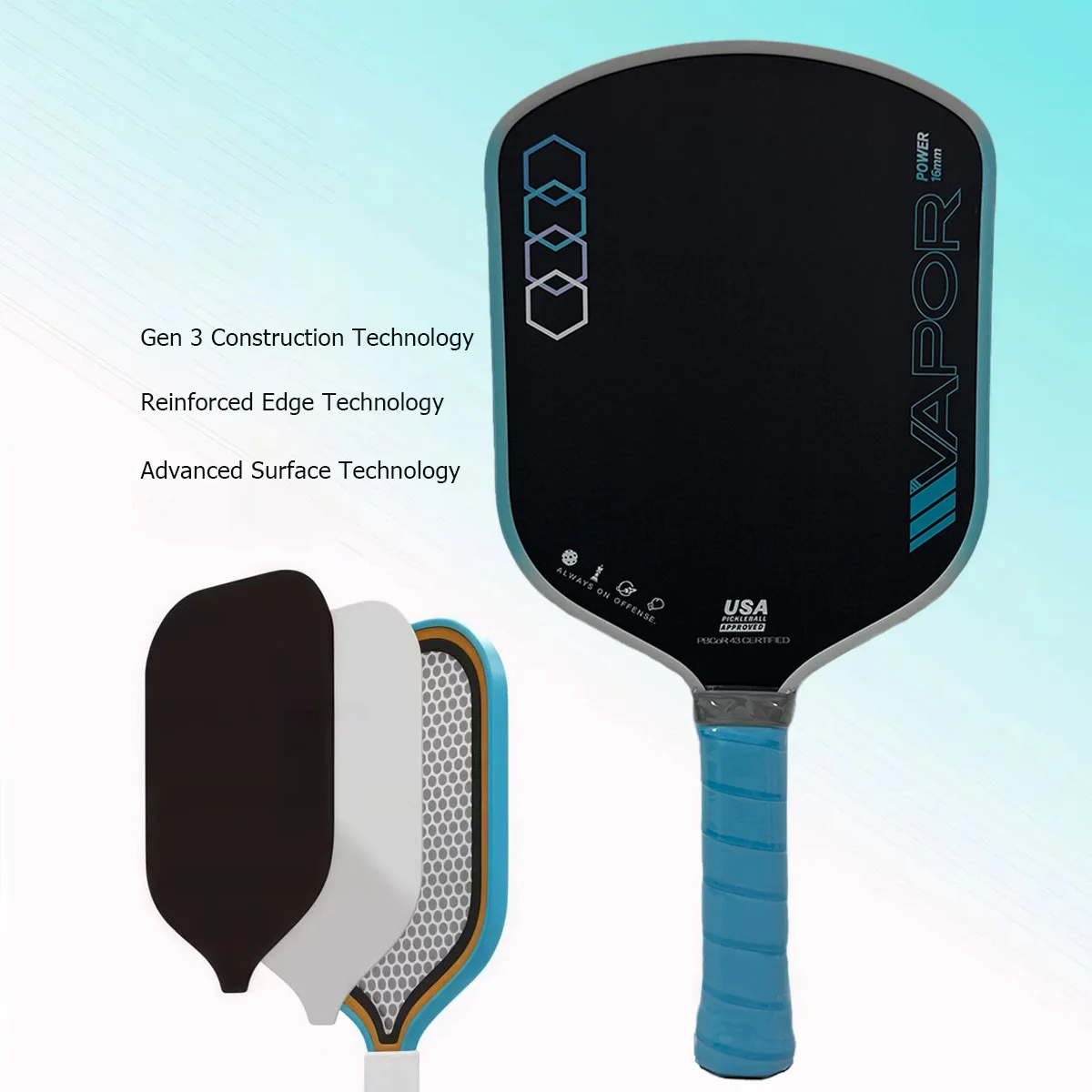 

Vapor Power Gen 3 16 мм термоформованная элитная графитовая лопатка T700 из углеродного волокна с плавающим полипропиленовым сотовым сердечником из ЭВА