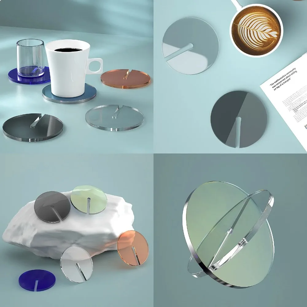 Thick Acrylic Heat Resistant Coasters for Coffee Tea Cups, Round Insulated Placemats for Hot Dishes