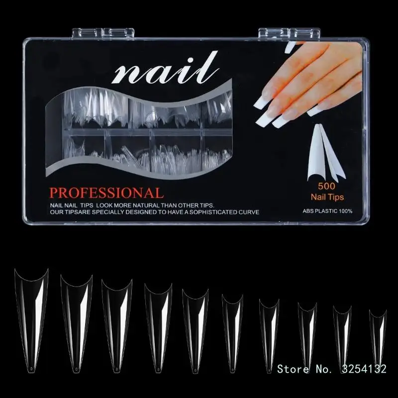 

No C Curve Clear Nail Tips for Acrylic Nails Extra Long Flat Tapered Square Nail Tips Straight French Fake Nail Tip