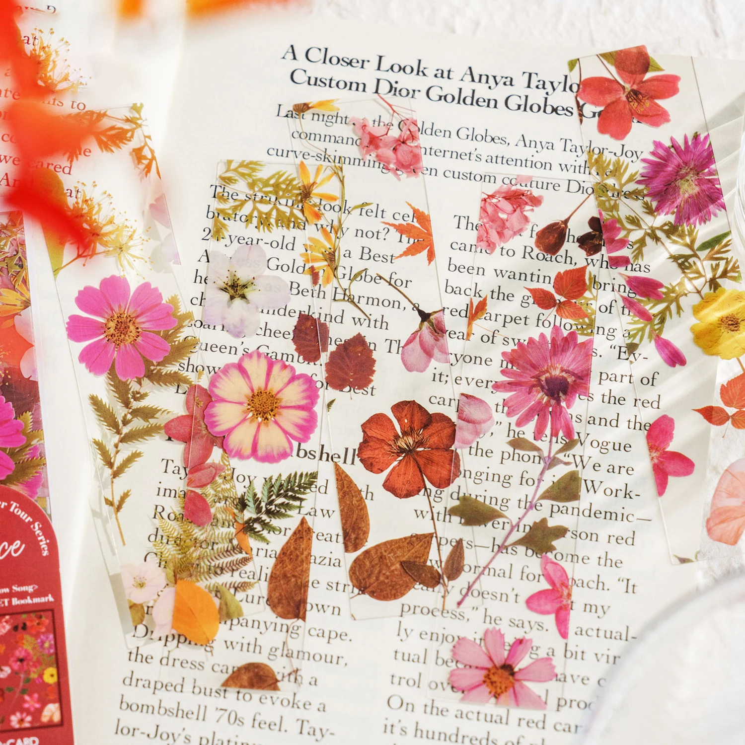 5pcs/set Four Seasons Flower Travel Series Bookmark PET Translucent Reading Book Mark Retro Book Page Marker Stationery Supplies