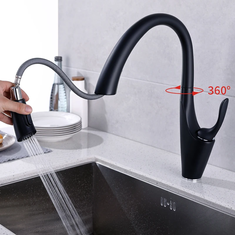 Brushed Kitchen Faucets Brass Pull Out Kitchen Faucet Black Hot And Cold Water Mixer Tap Deck Mounted Gourmet Kitchen Faucets