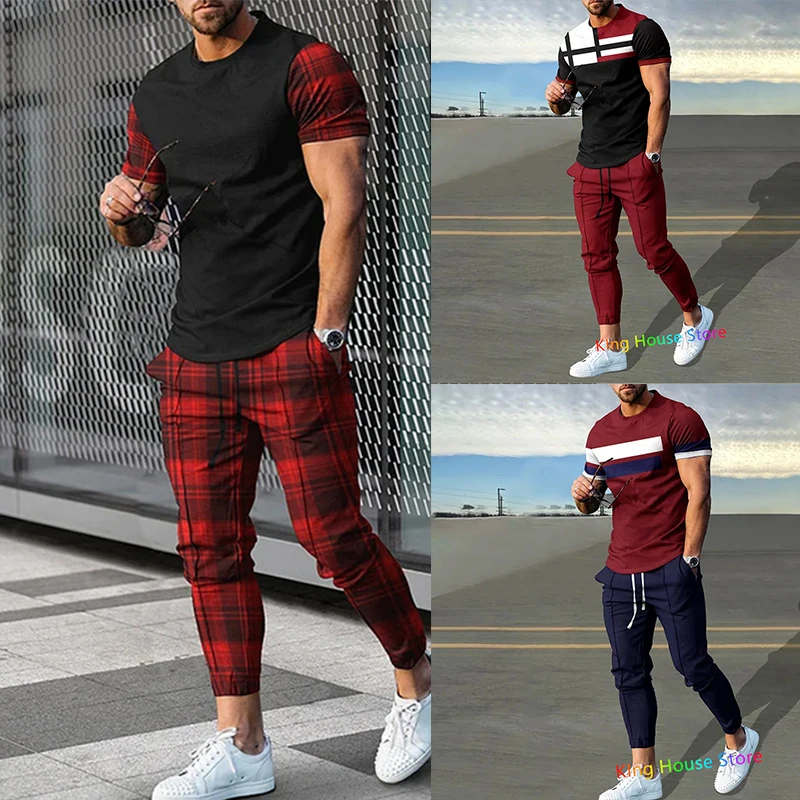 

Summer Sportwear Suit Short Sleeve T Shirt Long Pants Men 2 Piece Sets Tracksuit 3D printed Casual Trend Oversized Clothes