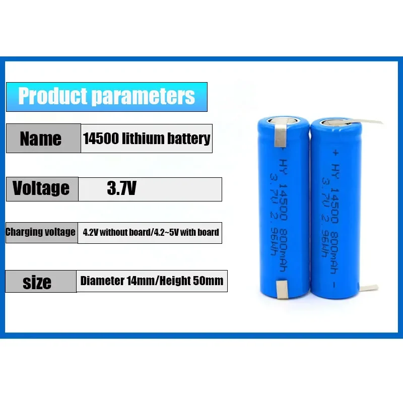 100% 14500 800mAh 3.7V Li-ion Rechargeable Battery + Nickel Lithium Battery for LED Flashlight Headlamp Mouse