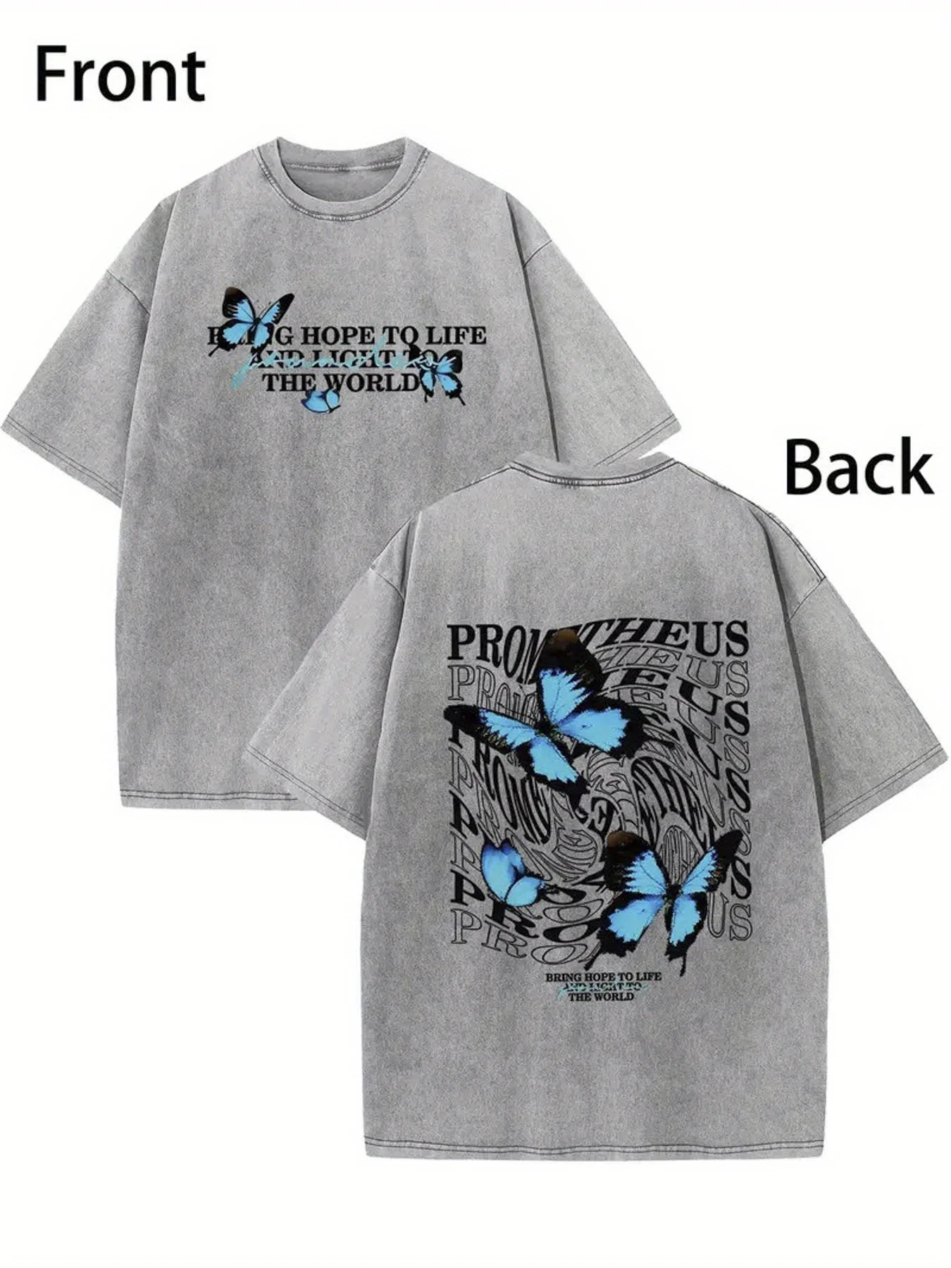 2026 Trendy Style, 1 Piece, Double-Sided Washed T-Shirt with a Mysterious Butterfly Print – Vintage Street Style, Round Neck, Suitable for Summer and as a Gift, T-Shirt with a Washed Finish