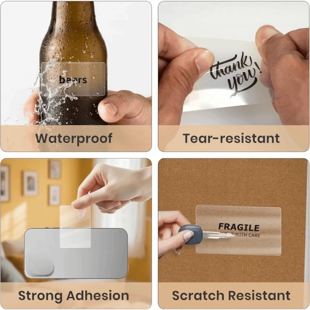 230Pcs Transparent Blank Label Sticker DIY Square/Round Thermal Printing Paper Anti-Oil Removable Self-Adhesive Label Stationery