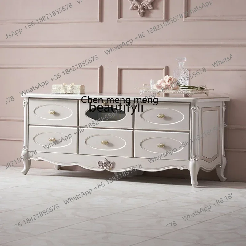

182C French Furniture Villa Solid Wood TV Cabinet European Modern Living Room Decoration Storage Floor Cabinet
