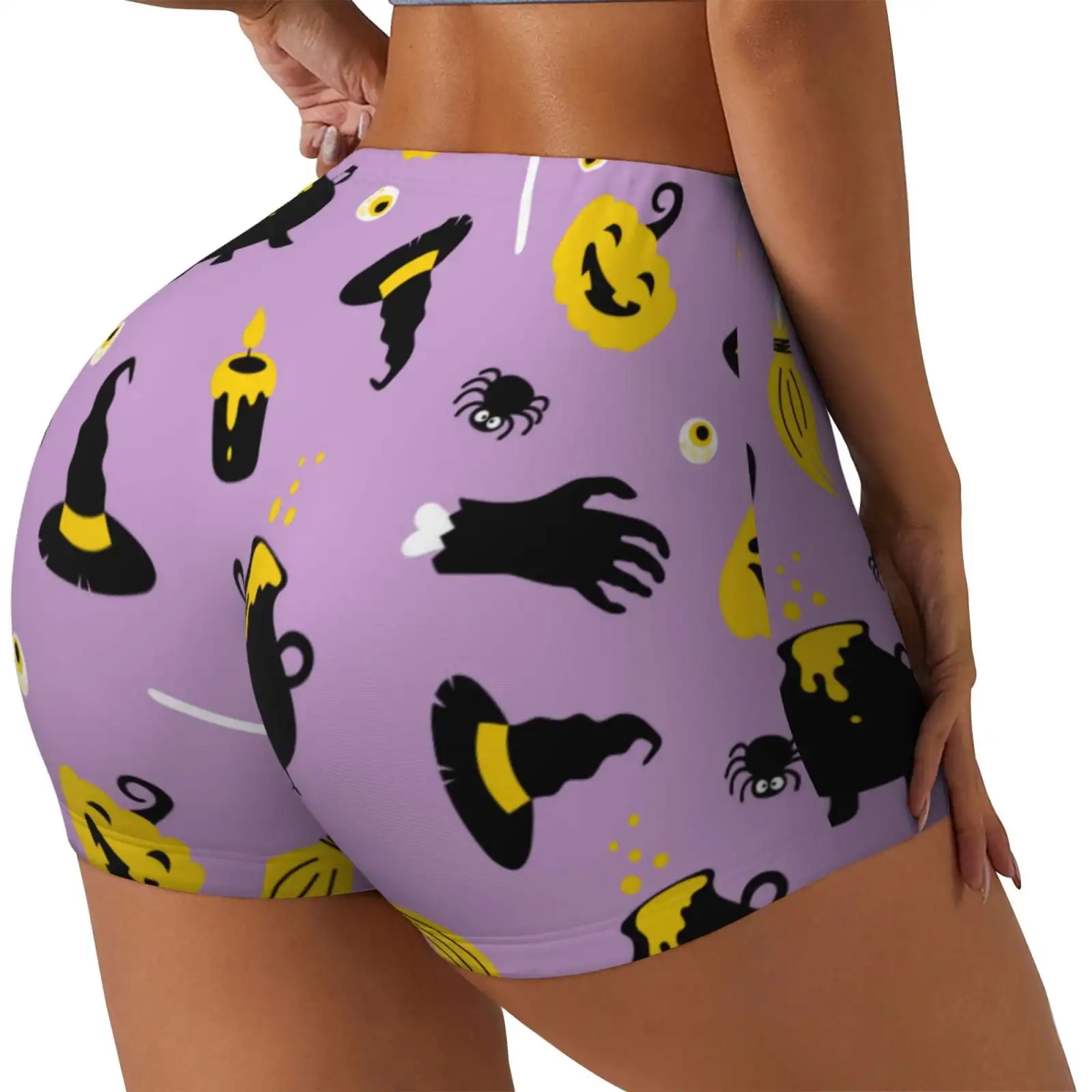 Cute Halloween Print Workout Shorts for Women Seamless Soft Smooth Gym Yoga Scrunch Active Shorts