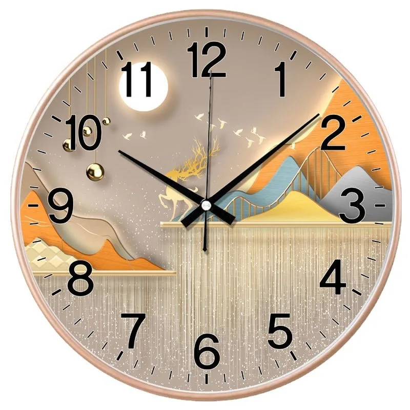 12 Inch Silent Non Ticking Quartz Movement Clock - Circular Battery Powered Indoor Decorative Landscape Calendar Wall Clock