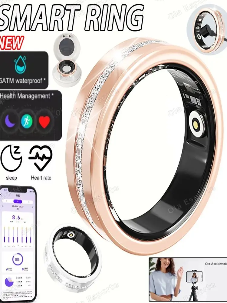 Diamond Fashion Vrouwen Smart Ring Met Doos IP68 Waterdichte Dame ring Hartslag Gezondheid Monitor Sport Stappenteller Fitness Ringen Nieuw - afbeelding 2