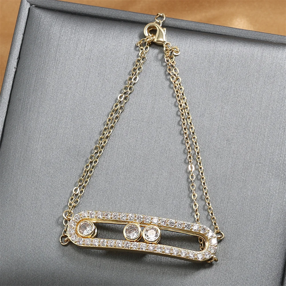 Fashion Bracelets for Women Luxury Zircon Crystal Chain Link Bangle Simple Korea Cubic Zirconia Party Jewelry image 3
