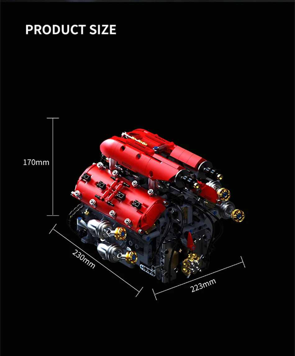 Technical V8 Electrice Driven Engine Building Blocks Simulation Supercar Engine MOC Bricks Science Education Toys Birthday Gift