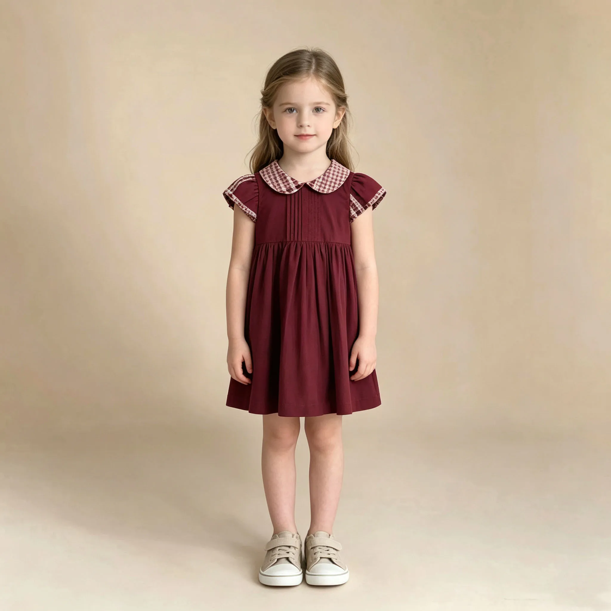 2026 Summer New Baby Girls 2-6Yrs One Piece Dress Flight Sleeve Girls Red White Dress Princess Stylish Children Clothing