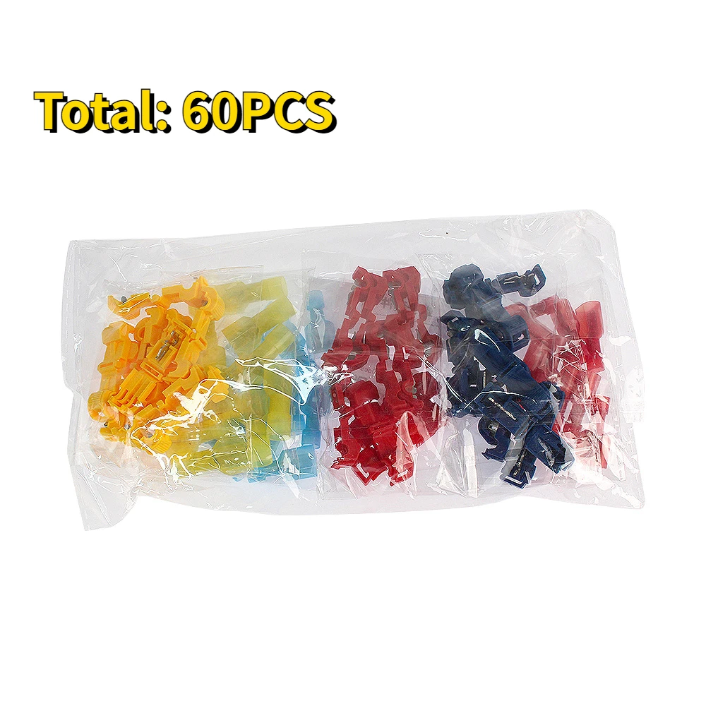 60PCS T-Tap Connectors Quick Electrical Cable Connector Snap Splice Lock Wire Terminal Crimp Wire Terminals