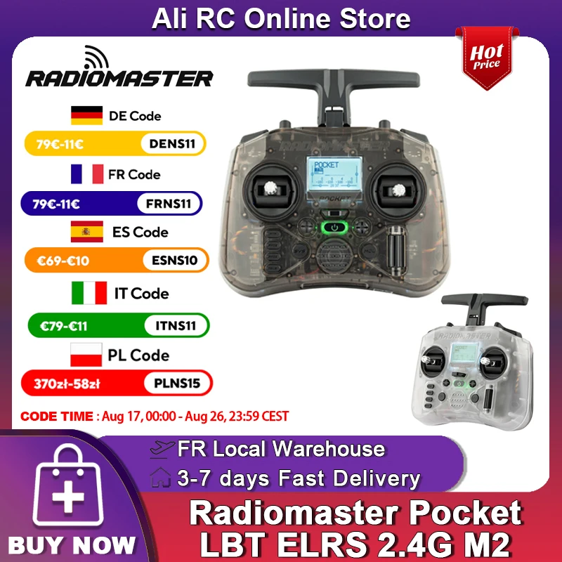 Radiomaster Pocket EdgeTX ELRS 2,4G Funkfernsteuerung LBT Modus2 Linkshändiger Gashebel Hall-Gimbal Sender