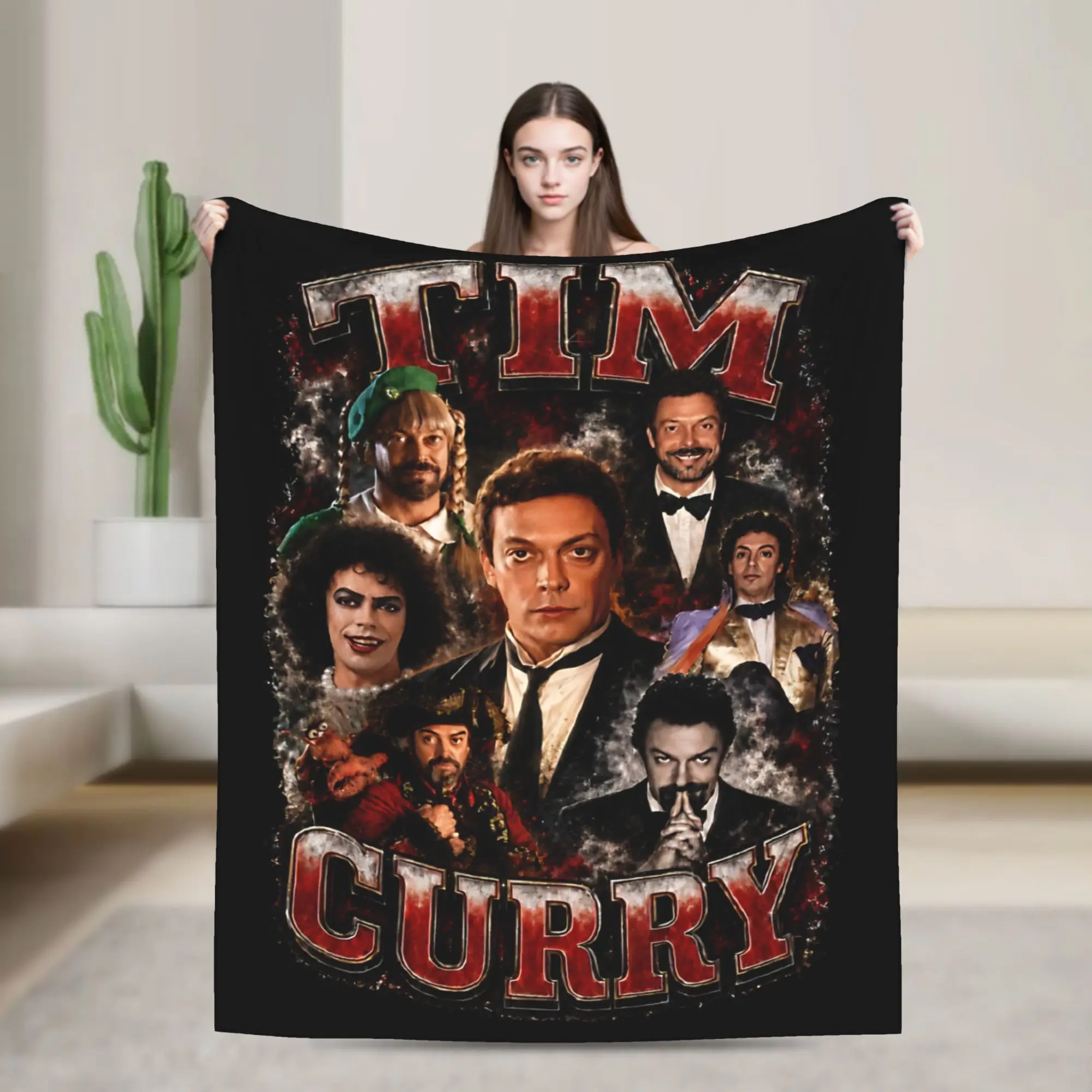 Tim Curry Blanket Flannel Spring Autumn Horror Movie Frank Portable Lightweight Throw Blanket for Home Outdoor Rug Piece
