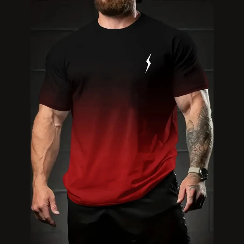 Gradient Men's T-Shirt Lightning Print Short Sleeve T-Shirt For Men Summer Casual Man   Oversized Quick Dry Sports Shirts image 5