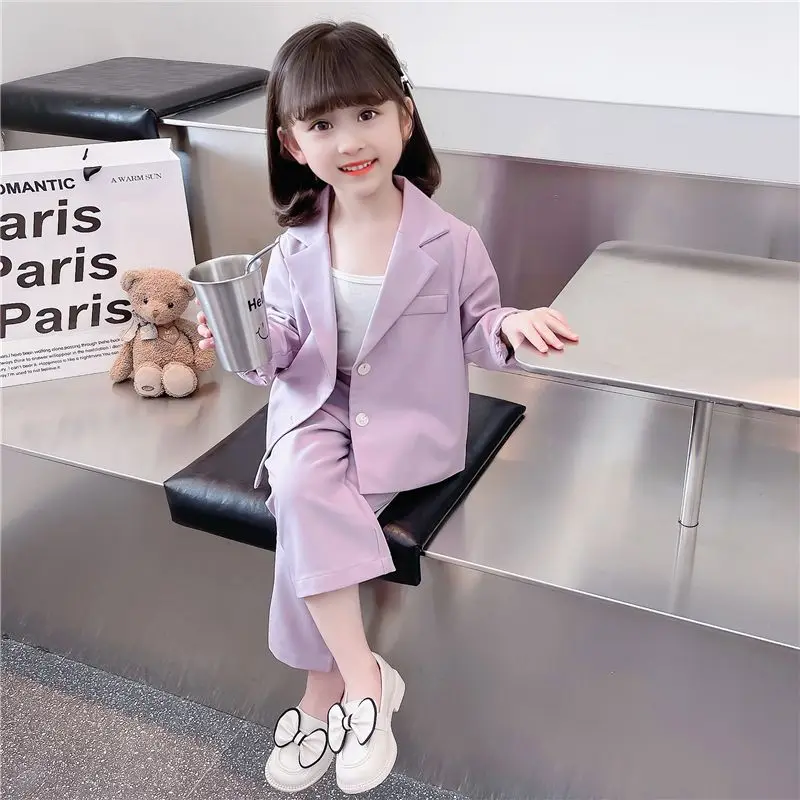 Children's Fashion Cotton Blaze New Baby Thin Girl Long Sleeve Blazer 2-piece Creative Girls' Breathable Blazer Coat Pants LF992
