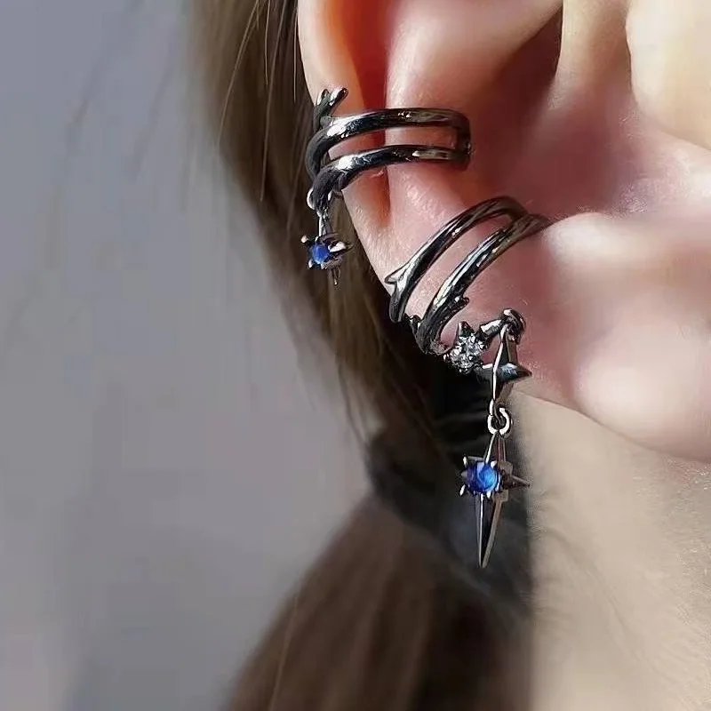 1Pair Unisex Asymmetric New In Hip-Hop Thorn Star Earrings No Piercing Earrings For Women MenTeens Pendient Ear Stud Accessories