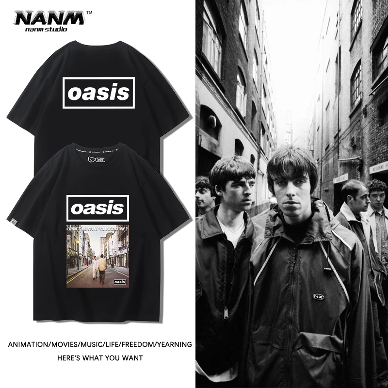 

2025 Summer Men Tshirt Rock Britannique Oasis Oasis Band Street Épaule Manches Cinq-quarts Coton Imprimé T-shirt Ample Hommes