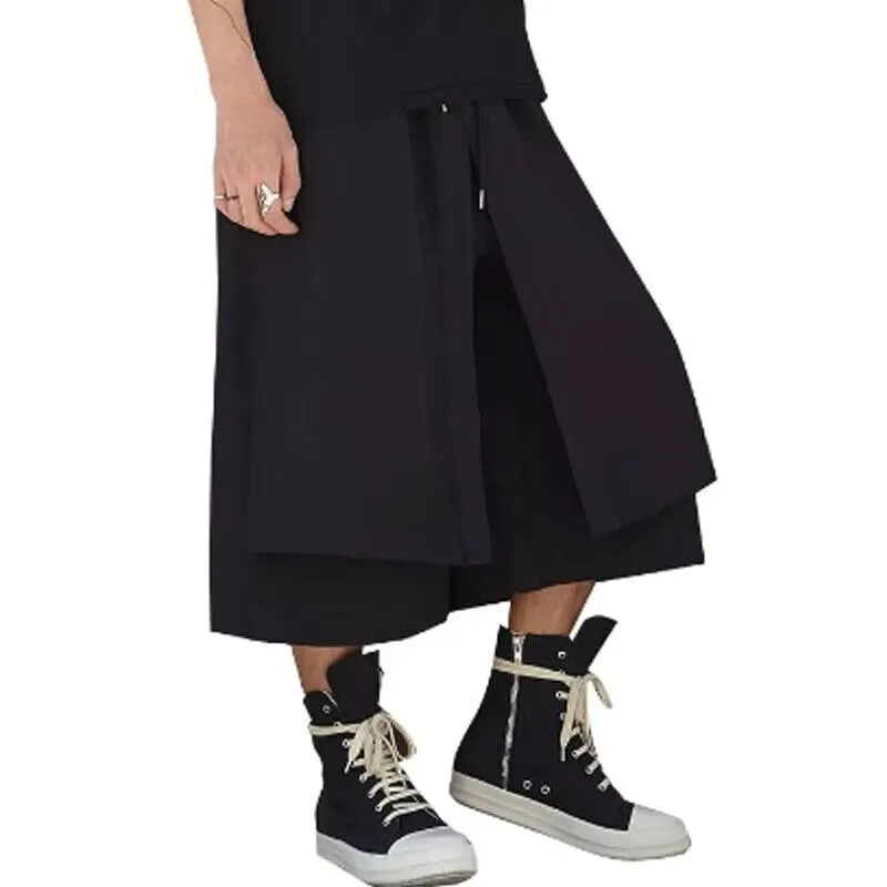 

Новая весенне-летняя юбка, индивидуальные мужские брюки, широкие ложные две модные повседневные брюки в стиле хип-хоп, супер свободные брюки большого размера