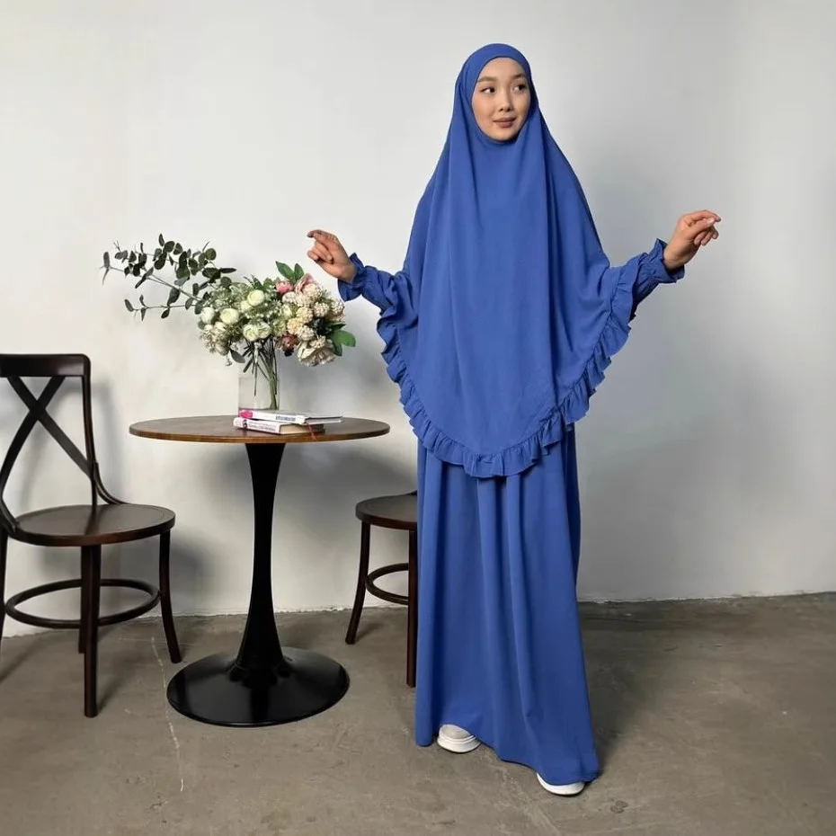 Eid Djellaba Khimar Hijab Dress Muslim Women Jalabiya 2 Piece Set Jubha Islam Clothing Abaya Prayer Garment Kaftan Burqa Ramadan