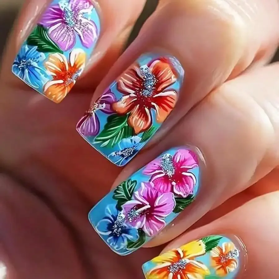 

24Pcs Y2K Long Almond Press On Nails, Floral, Jelly Glue & File, Reusable Long-Lasting, For Daily Party Vacation, Free Shipping