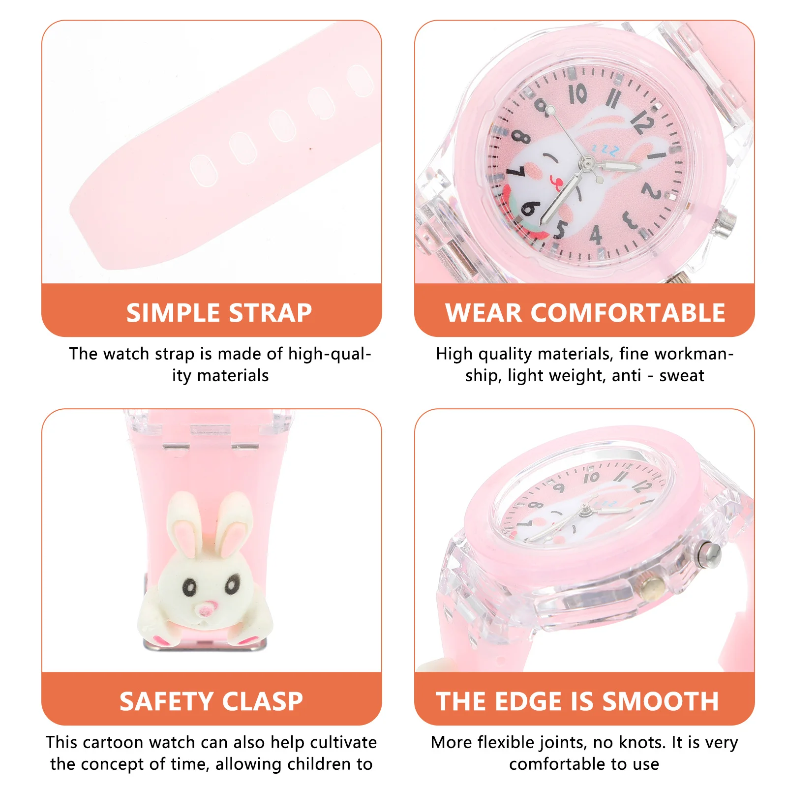1Pcs Children LED Watch Cartoon Rabbit Luminous Kids Quartz Wristwatch Comfortable Time Teaching Gift