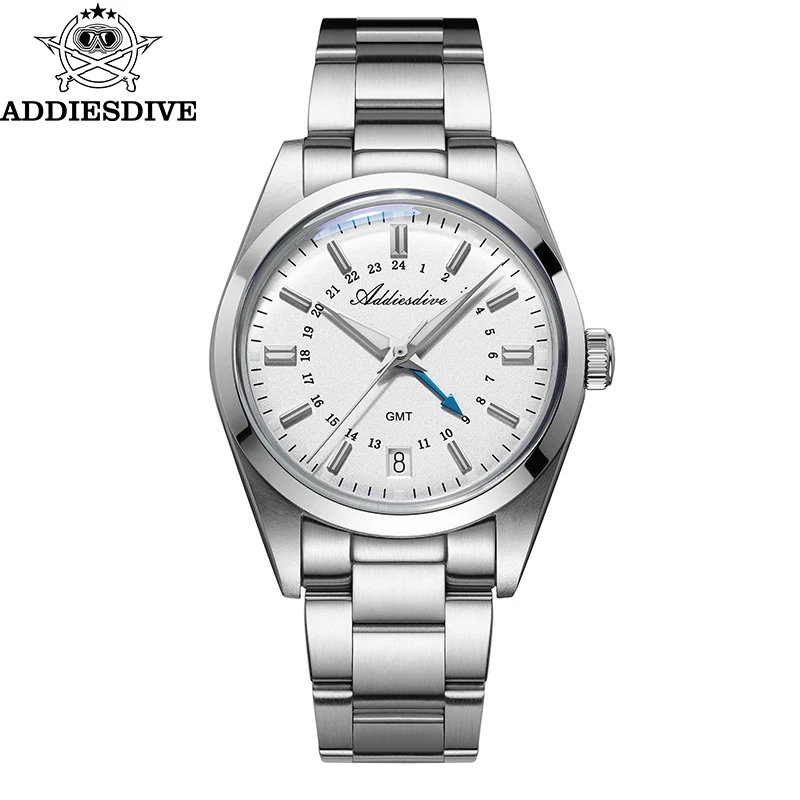 ADDIESDIVE Hot Sale GMT Men's Business Watch Calendar Display 100m Diving BGW9 Super Luminous 316L Stainless Steel Quartz Watch