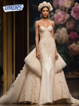 로맨틱 스위트 넥 웨딩 드레스, 요정 아플리케 레이스 원피스, 맞춤형 2025, 럭셔리 두바이 신부 가운
