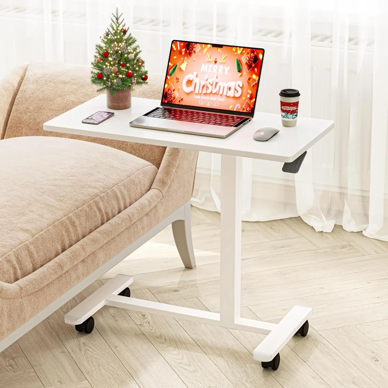Pflegetisch for Bett,Computertisch aus Holz klein Überbetttisch auf Rollen, Sofa Table Nightstand for Living Room, Bedroom, w