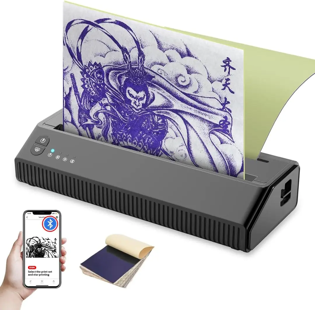 

Tattoo Stencil Printer Bluetooth Thermal Wireless Tattoo Stencil Transfer Machine Copier with 10pcs Transfer Paper P8008 Compat