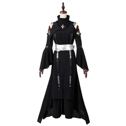 FF14 Asphodelos Chiton of Healing Black Costume Cosplay Costume Black Dress Pants Headgear Halloween Outfits