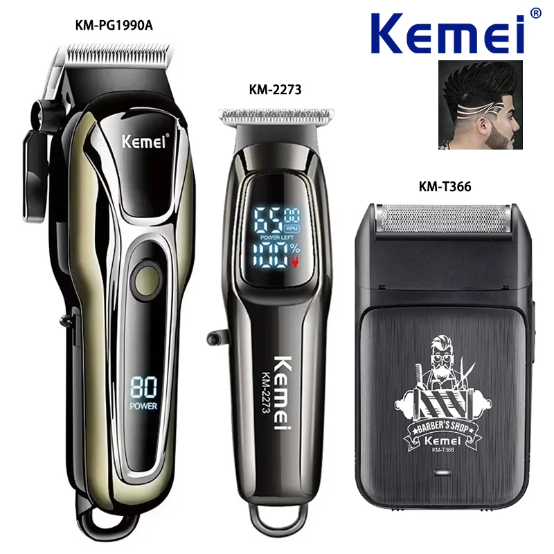 

Перезаряжаемые машинки для стрижки волос Kemei, профессиональный электрический триммер для волос, бритва с зарядкой через USB для мужчин KM-PG1990A KM-2273 KM-T366 Kit1