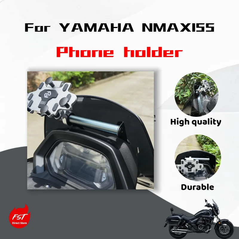 For Yamaha 2025 NMAX155 with added expansion crossbar navigation mount, bike mount, and phone mount